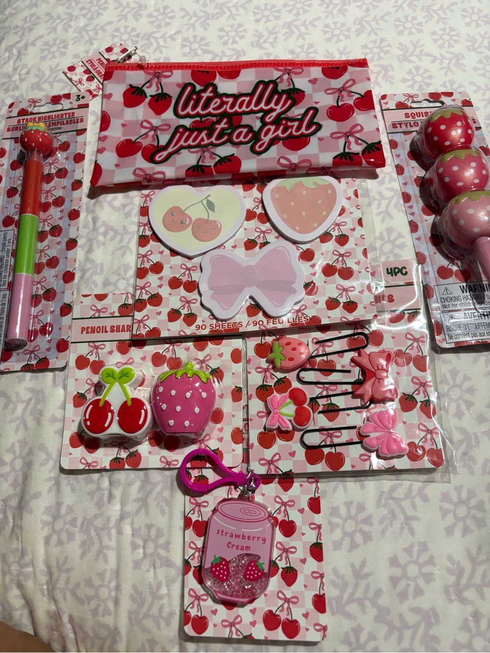 Literally Just a Girl Pink Cherry Pencil Case & Accessory Set